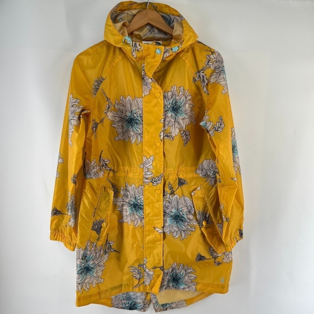 Joules Golightly Rain Jacket Womens US 6 Yellow Floral Packable Waterproof Coat